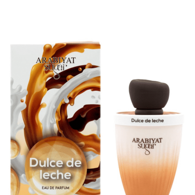 Flacon de parfum Arabiyat Sugar Dulce de Leche de My Perfumes, bouteille élégante avec un design gourmand aux tons caramel et dorés.