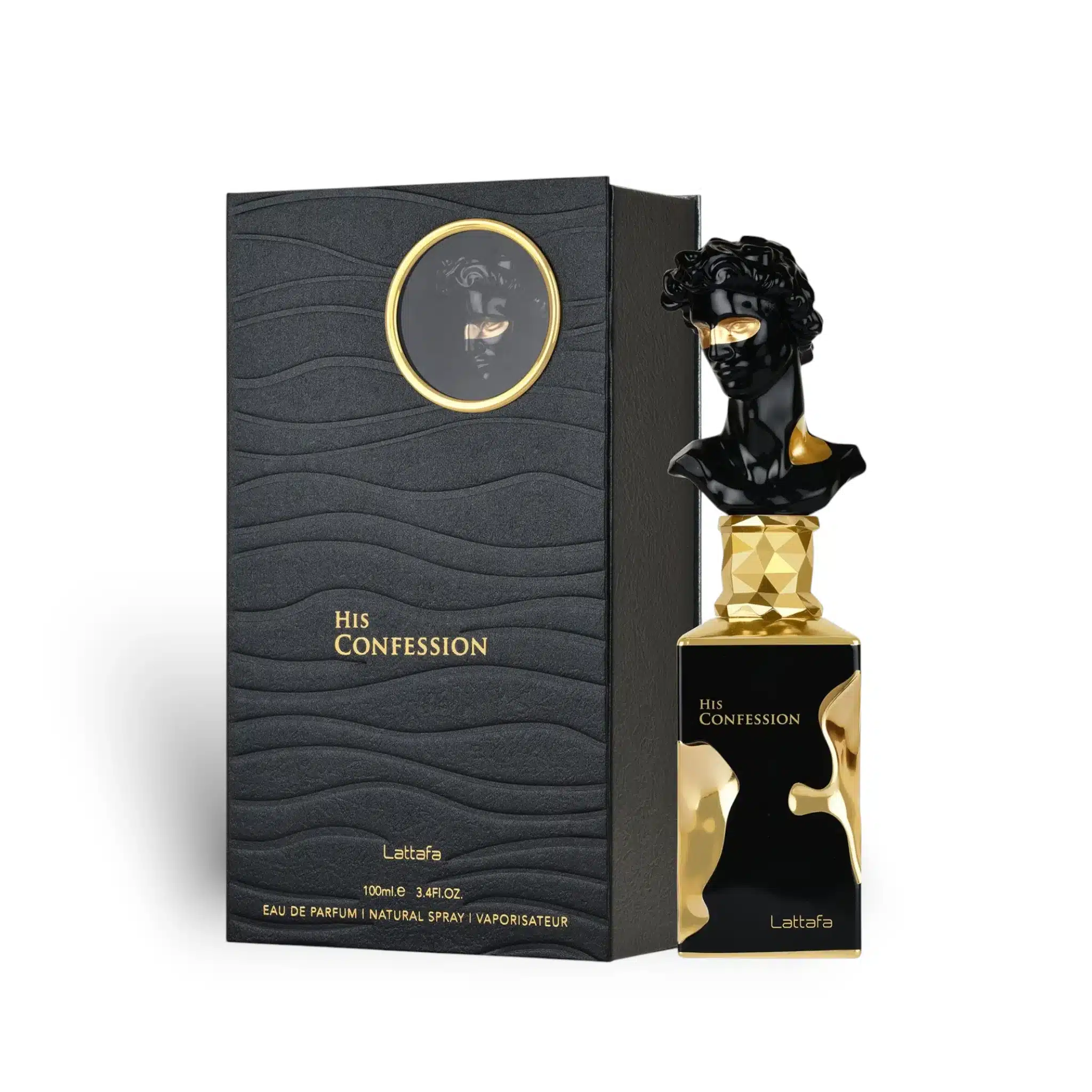 Lattafa His Confession eau de parfum 100ml flacon noir parfum oriental boisé encens musc homme
