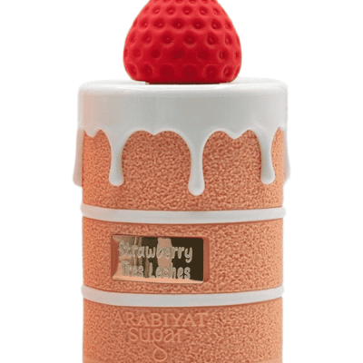 Parfum gourmand Strawberry Tres Leches Arabiyat 100ml avec notes de fraise, lait, caramel et vanille, fragrance sucrée et lactée.