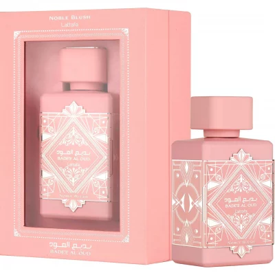 Flacon Badee Al Oud Noble Blush Eau de parfum Lattafa 100ml, parfum floral gourmand