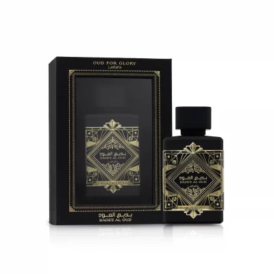 Lattafa Badee Al Oud Oud For Glory eau de parfum 100ml flacon noir doré oud safran musc parfum oriental