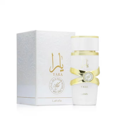 Lattafa Yara Moi eau de parfum 100ml flacon crème gourmand pêche caramel vanille musc parfum oriental