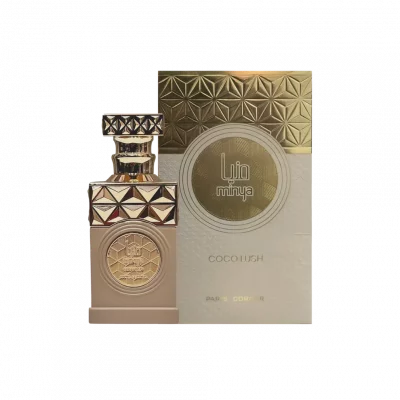 Parfum gourmand Minya Cocolush Paris Corner avec notes de noix de coco, crème et vanille, fragrance exotique et sucrée.