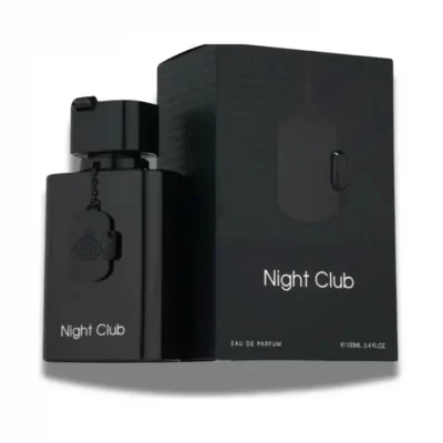 Flacon Night Club Eau de Parfum Fragrance World 100ml, parfum fruité boisé avec notes d’ananas, cassis, bergamote et fond musqué ambré.