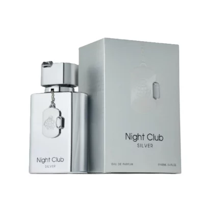 Flacon Night Club Silver Eau de Parfum Fragrance World 100ml, parfum frais aux agrumes et fond musqué élégant.